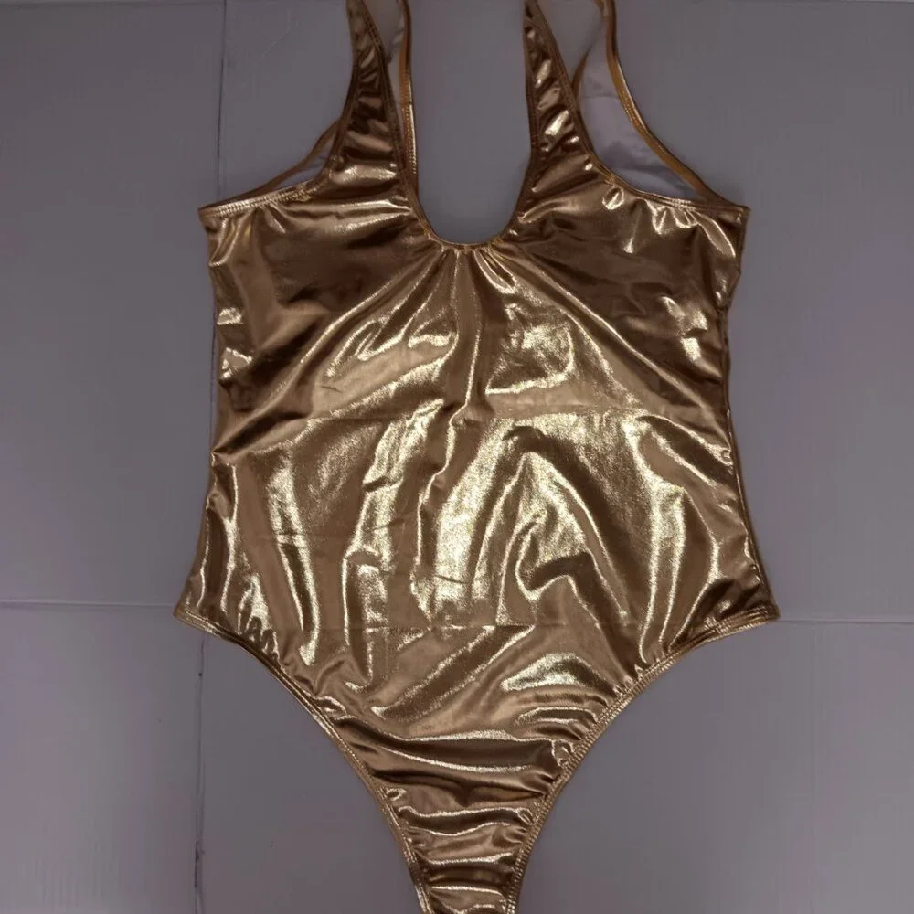 METALLIC GOLD PADDED CUPS ONE PIECE SWIMSUIT - Picture 4 of 12